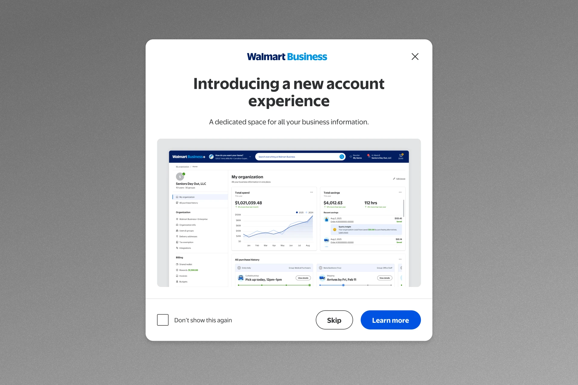 Image of Walmart Business account screen